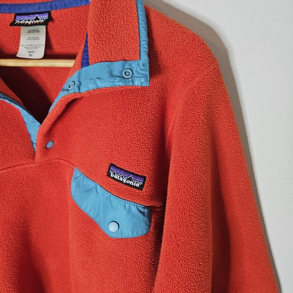 Patagonia Synchilla Fleece Pullover Snap T Red Coral Turquoise Accents Men's XS - Picture 4 of 4